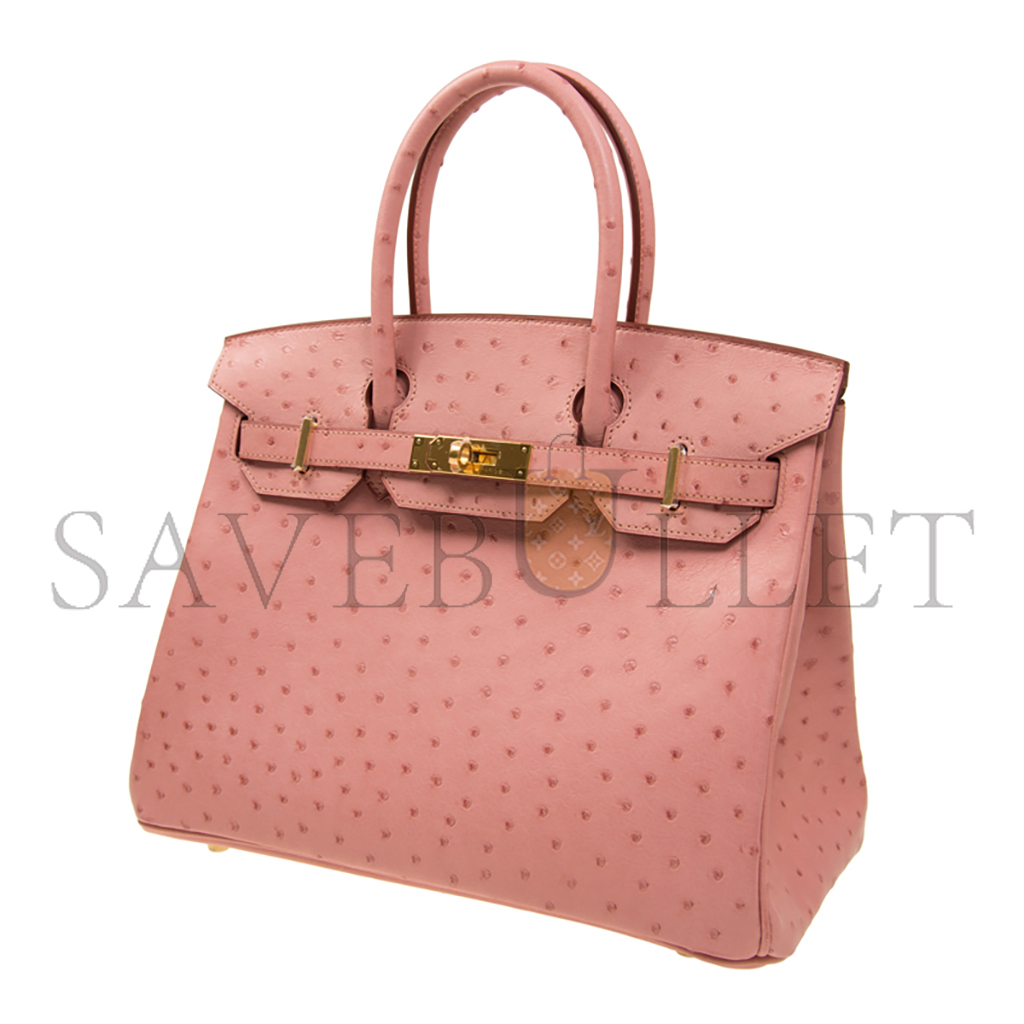 H**mes master birkin 30 ostrich leather ceramic pink gold buckle h041933ck72 (30*22*16cm)